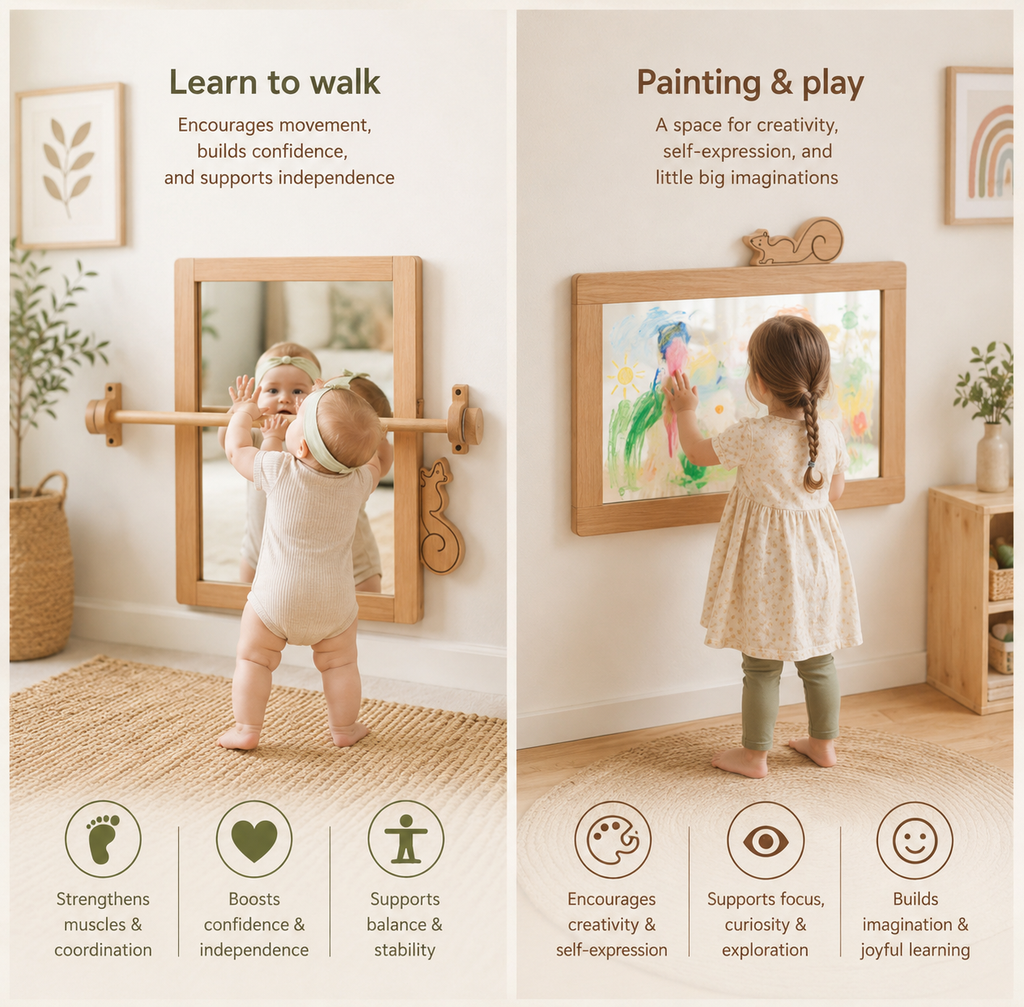 Montessori mirror with bar