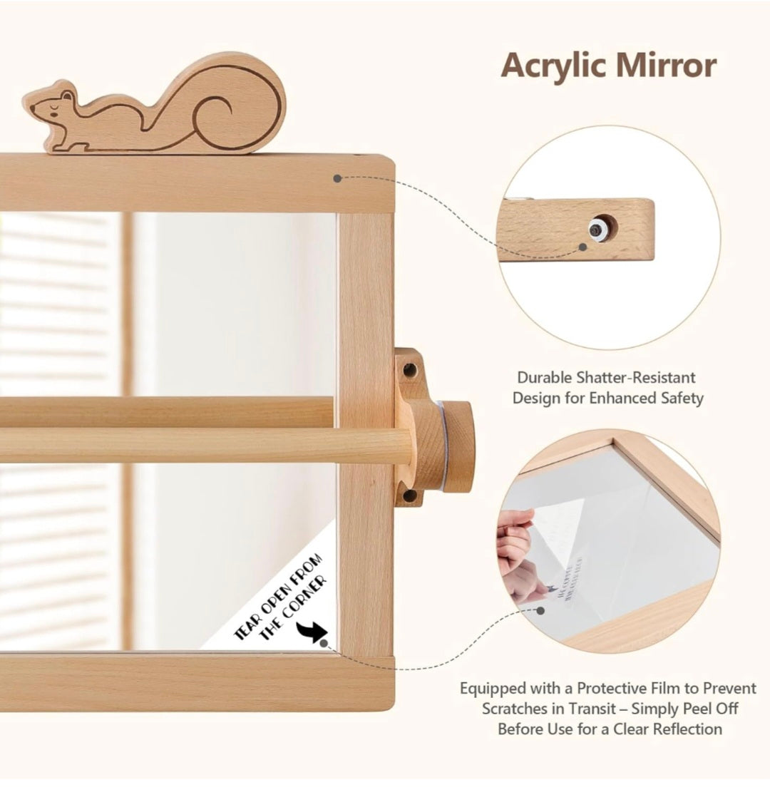 Montessori mirror with bar