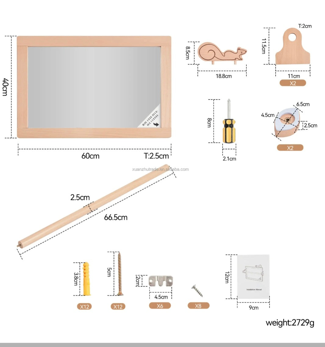 Montessori mirror with bar