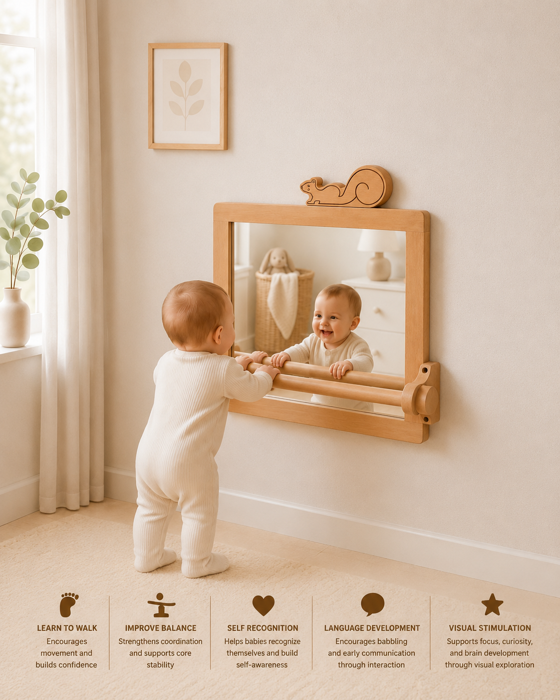 Montessori mirror with bar